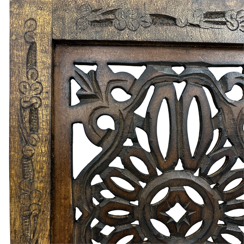 Benzara Floral Hand Carved Wooden Wall Panels- Assortment of Two- Brown