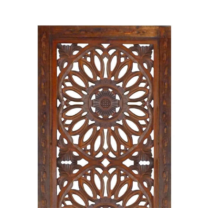 Set of 2 Hand Carved Mango Wood Wall Panels-Burnt Brown Medallion Design