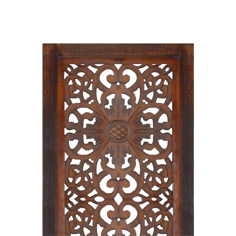 Set of 2 Hand Carved Mango Wood Wall Panels-Burnt Brown Medallion Design