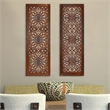 Set of 2 Hand Carved Mango Wood Wall Panels-Burnt Brown Medallion Design