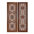 Set of 2 Hand Carved Mango Wood Wall Panels-Burnt Brown Medallion Design