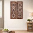 Set of 2 Hand Carved Mango Wood Wall Panels-Burnt Brown Medallion Design