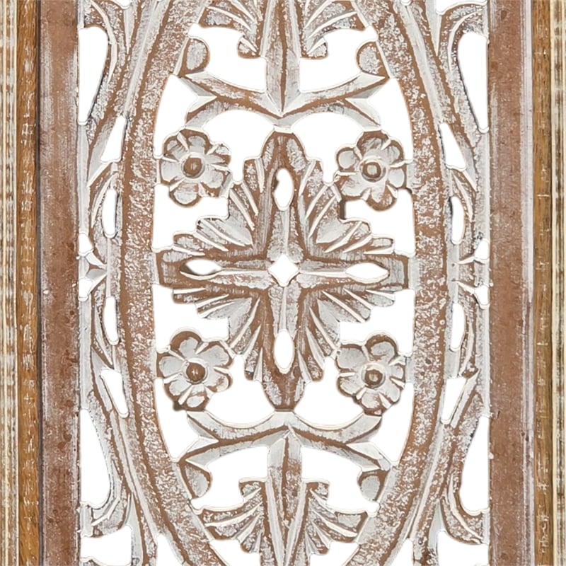 Rectangular Mango Wood Wall Panel Hand Crafted With Intricate Carving- Brown