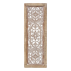 Rectangular Mango Wood Wall Panel Hand Crafted With Intricate Carving- Brown