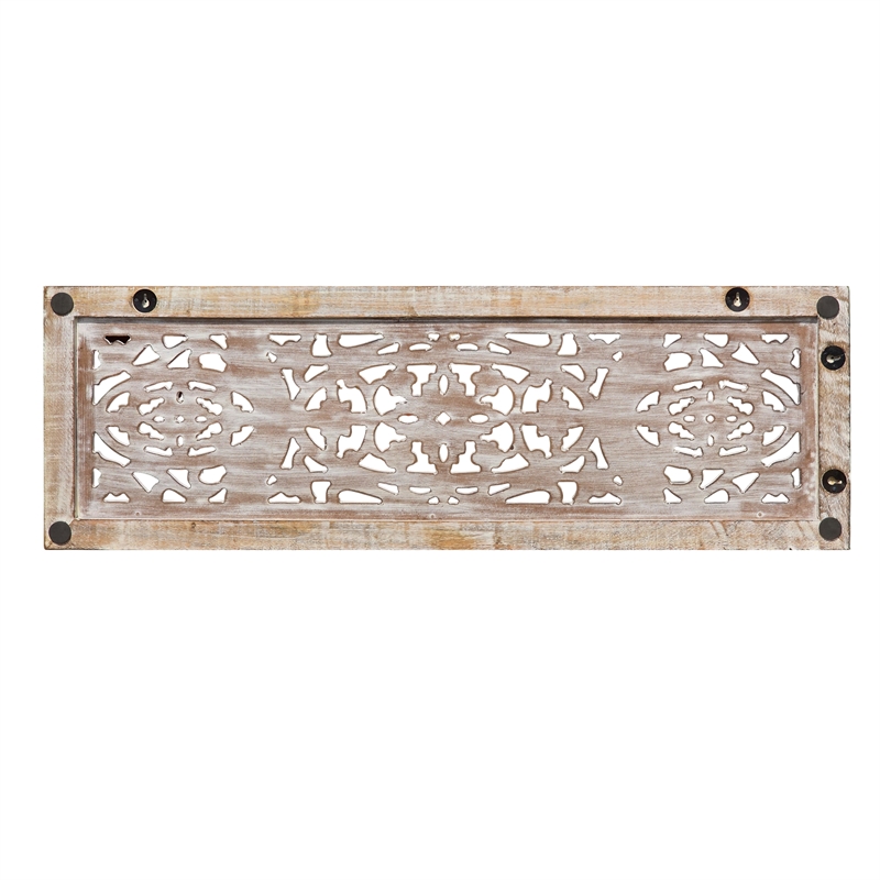 Rectangular Mango Wood Wall Panel Hand Crafted With Intricate Carving- Brown