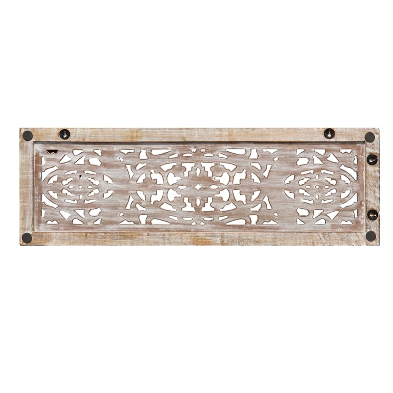 Rectangular Mango Wood Wall Panel Hand Crafted With Intricate Carving- Brown