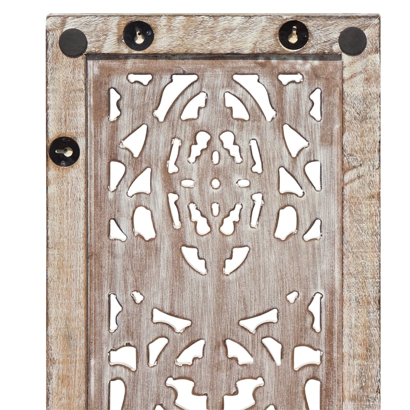 Rectangular Mango Wood Wall Panel Hand Crafted With Intricate Carving- Brown