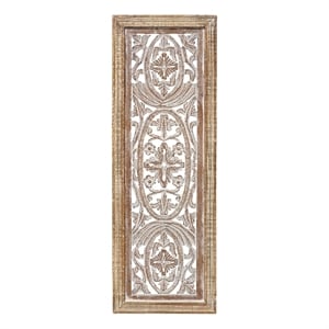 Rectangular Mango Wood Wall Panel Hand Crafted With Intricate Carving- Brown