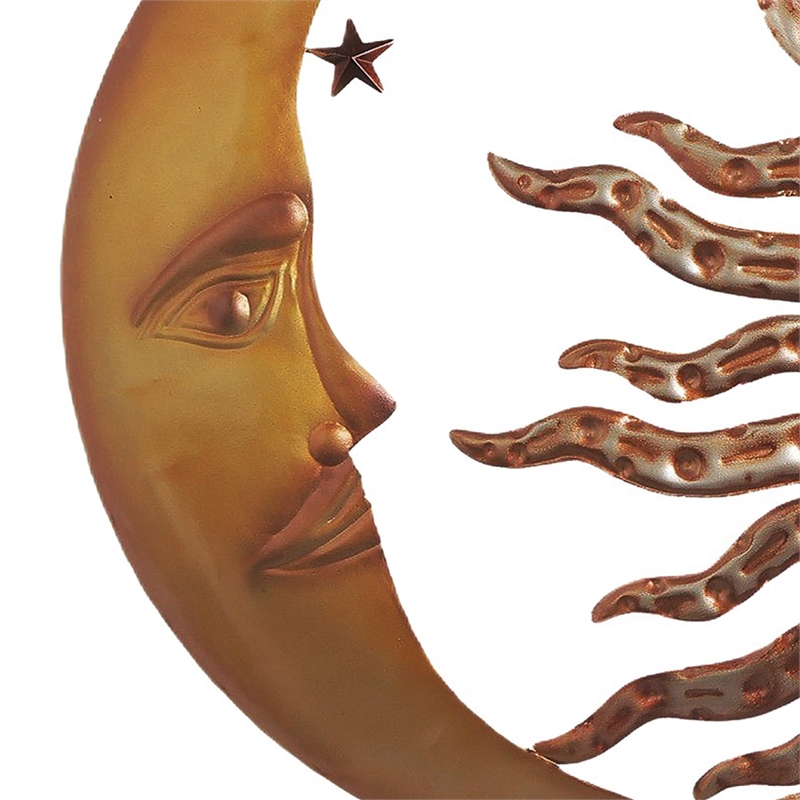 21 Inch Handcrafted Sun and Moon Accent Wall Decor- Round Metal Wall Mount