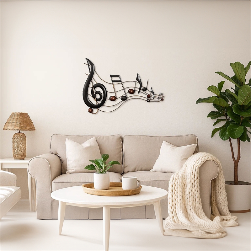 26 Inch Handmade Metal Wall Mount Accent Decor with Musical Notes - Treble Clef