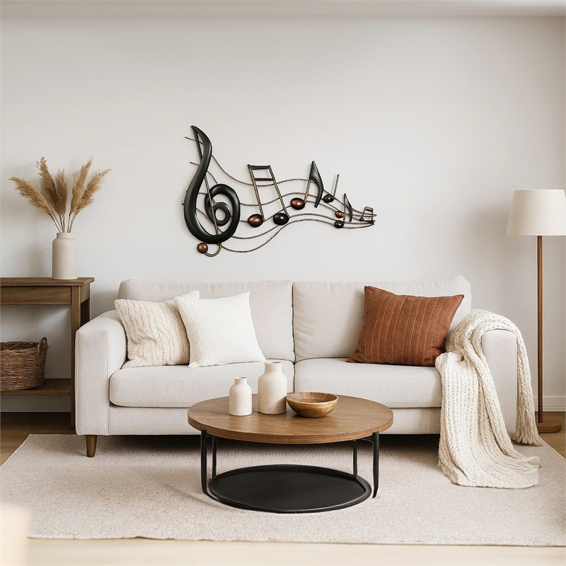 26 Inch Handmade Metal Wall Mount Accent Decor with Musical Notes - Treble Clef