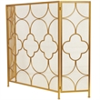 50 Inch 3 Panel Metal Fireplace Screen- Quatrefoil Design- Gold