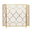 50 Inch 3 Panel Metal Fireplace Screen- Quatrefoil Design- Gold