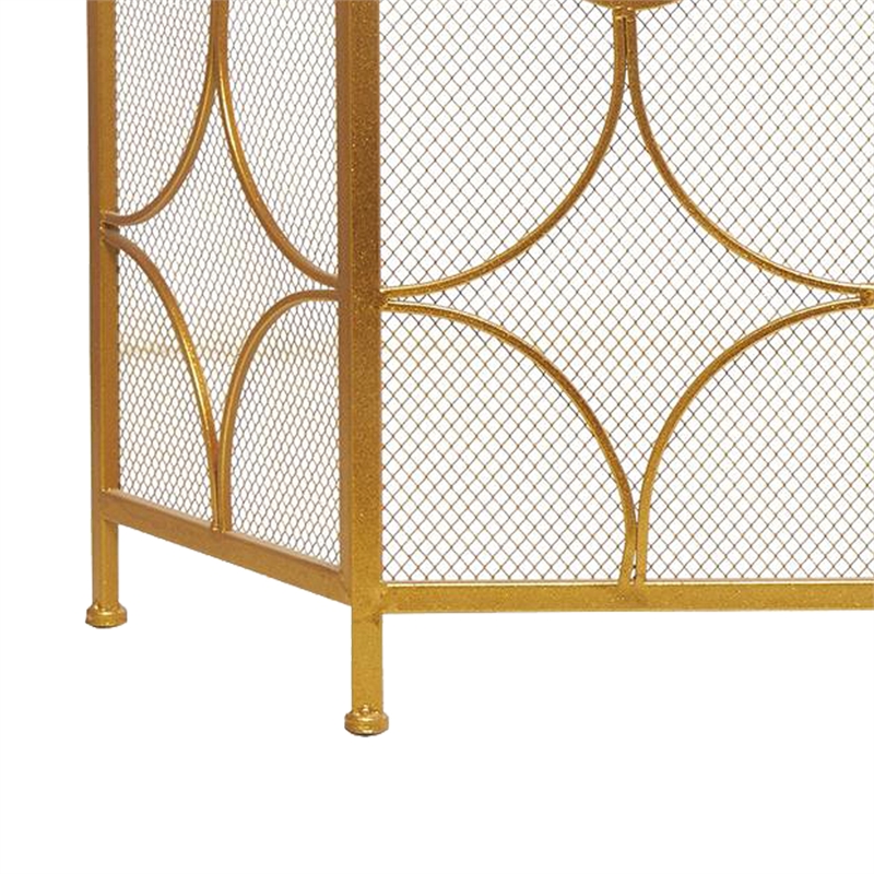 50 Inch 3 Panel Metal Fireplace Screen- Quatrefoil Design- Gold