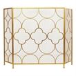 50 Inch 3 Panel Metal Fireplace Screen- Quatrefoil Design- Gold