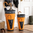 21- 16 Inch Metal Umbrella Stands- Black Engraved Artwork- Set of 2- Orange
