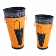 21- 16 Inch Metal Umbrella Stands- Black Engraved Artwork- Set of 2- Orange