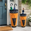 21- 16 Inch Metal Umbrella Stands- Black Engraved Artwork- Set of 2- Orange