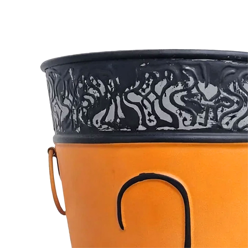 21- 16 Inch Metal Umbrella Stands- Black Engraved Artwork- Set of 2- Orange