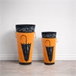 21- 16 Inch Metal Umbrella Stands- Black Engraved Artwork- Set of 2- Orange