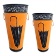 21- 16 Inch Metal Umbrella Stands- Black Engraved Artwork- Set of 2- Orange