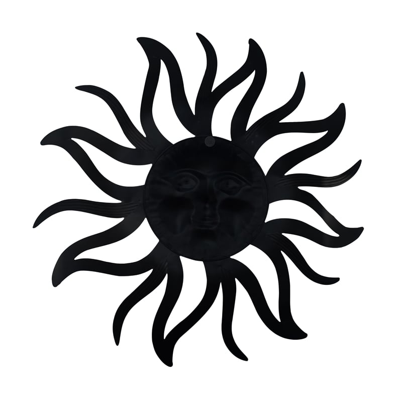 35 Inch Round Wall Mounted Sun Face Accent Decor- Carved Rustic Gold