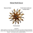 35 Inch Round Wall Mounted Sun Face Accent Decor- Carved Rustic Gold