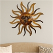 35 Inch Round Wall Mounted Sun Face Accent Decor- Carved Rustic Gold