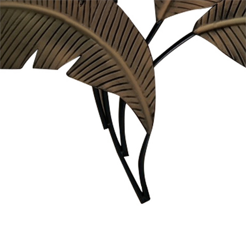 35 Inch Tropical Metal Palm Leaf Wall Mount Accent Decor- Brushed Green- Yellow