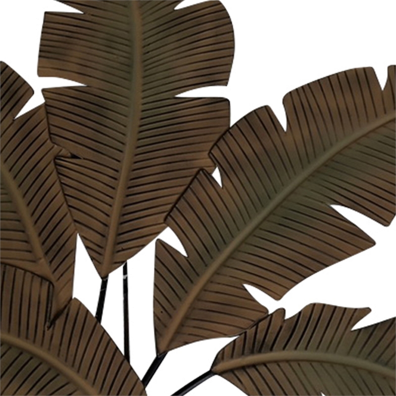 35 Inch Tropical Metal Palm Leaf Wall Mount Accent Decor- Brushed Green- Yellow