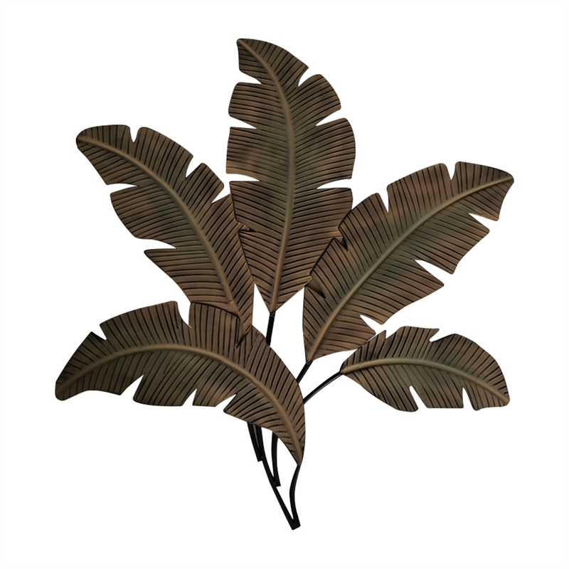 35 Inch Tropical Metal Palm Leaf Wall Mount Accent Decor- Brushed Green- Yellow