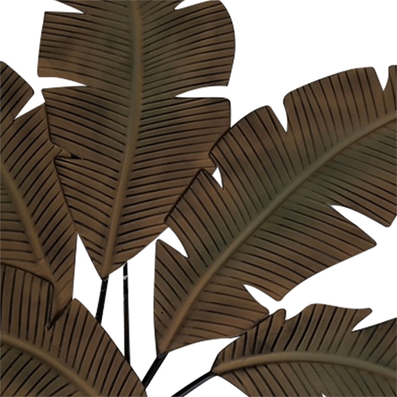 35 Inch Tropical Metal Palm Leaf Wall Mount Accent Decor- Brushed Green- Yellow
