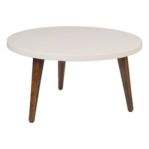 24 Inch Modern Coffee Table- Round MDF Top- Tapered Mango Wood Legs