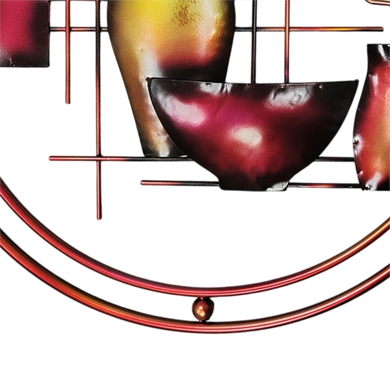 22 Inch Round Metal Wall Decor With Vase- Multicolor