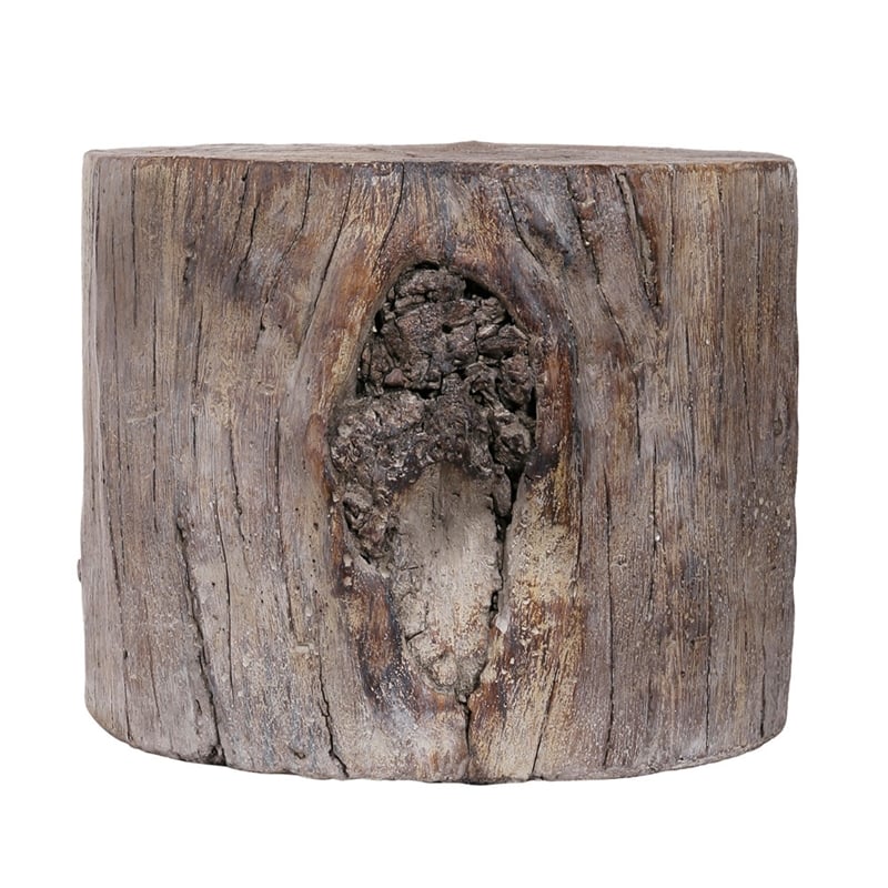 Antique Round Tree Stump Cement Stool-  Brown