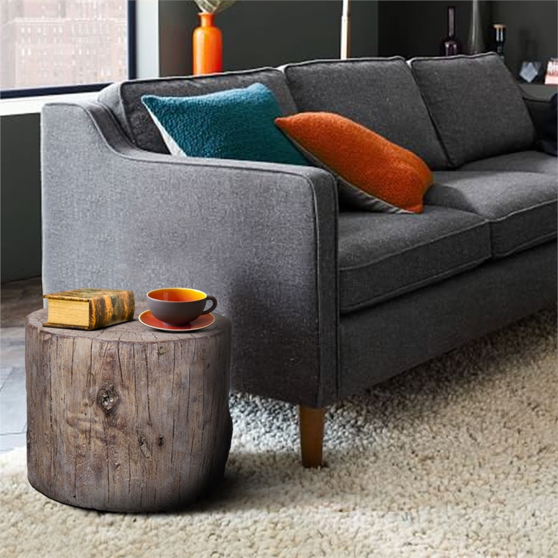 Antique Round Tree Stump Cement Stool-  Brown