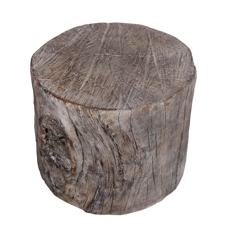 Antique Round Tree Stump Cement Stool-  Brown