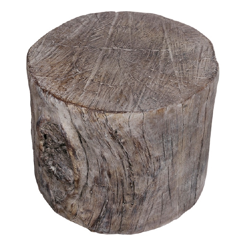 Antique Round Tree Stump Cement Stool-  Brown