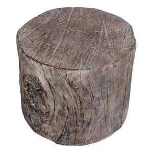 Antique Round Tree Stump Cement Stool-  Brown