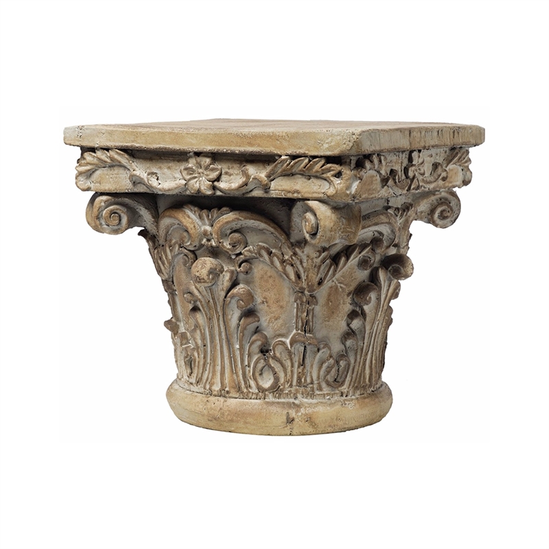 Accent Pedestal Table- 10 Inch Top- Weathered Brown Resin- Ornate Base