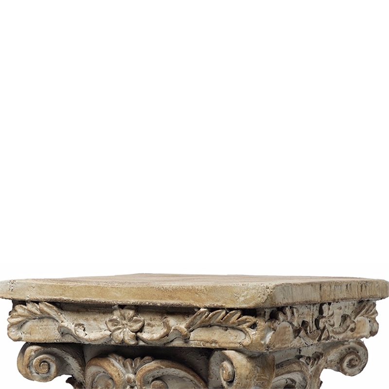 Accent Pedestal Table- 10 Inch Top- Weathered Brown Resin- Ornate Base