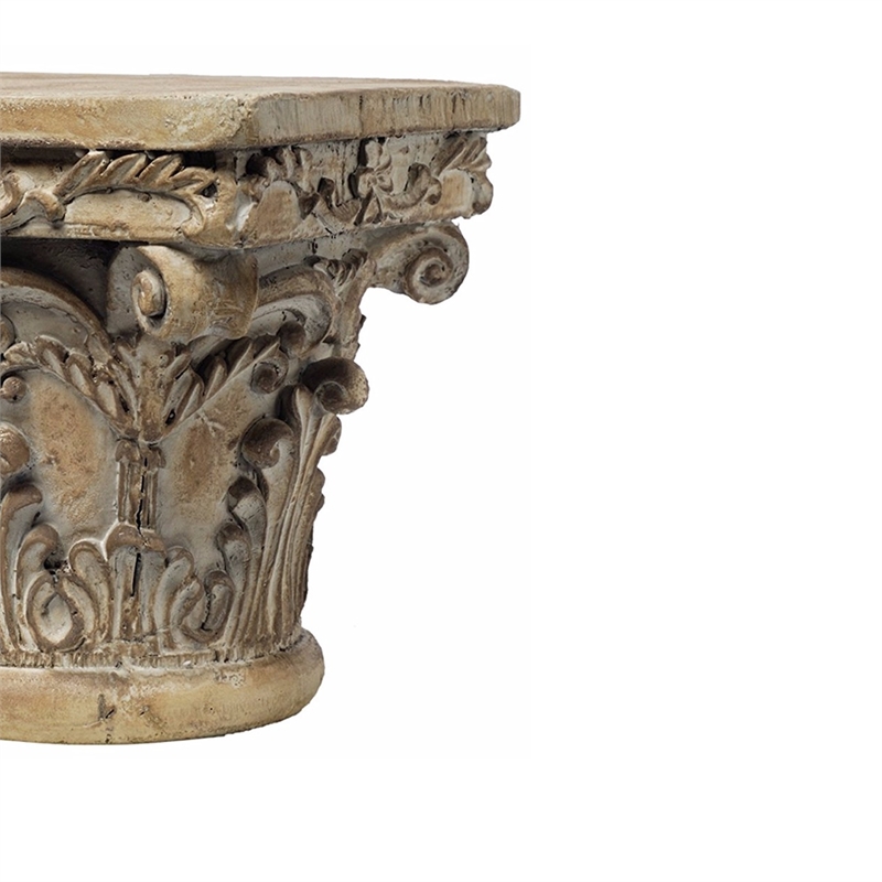 Accent Pedestal Table- 10 Inch Top- Weathered Brown Resin- Ornate Base
