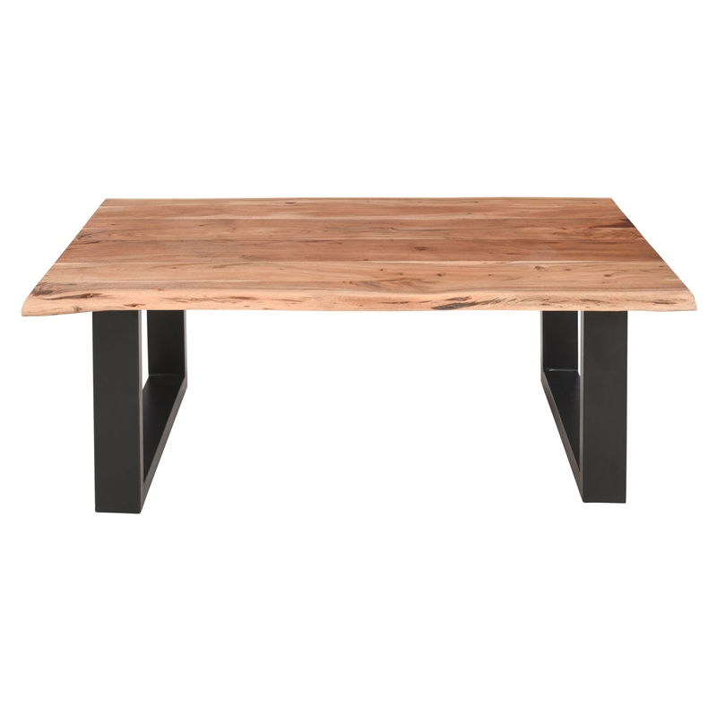 45 Inch Acacia Rectangular Coffee Table-Live Edge -Powder Coated Metal Base