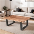 45 Inch Acacia Rectangular Coffee Table-Live Edge -Powder Coated Metal Base