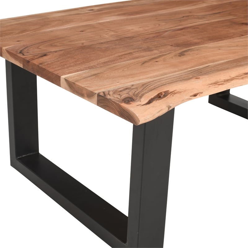 45 Inch Acacia Rectangular Coffee Table-Live Edge -Powder Coated Metal Base