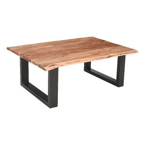 45 Inch Acacia Rectangular Coffee Table-Live Edge -Powder Coated Metal Base