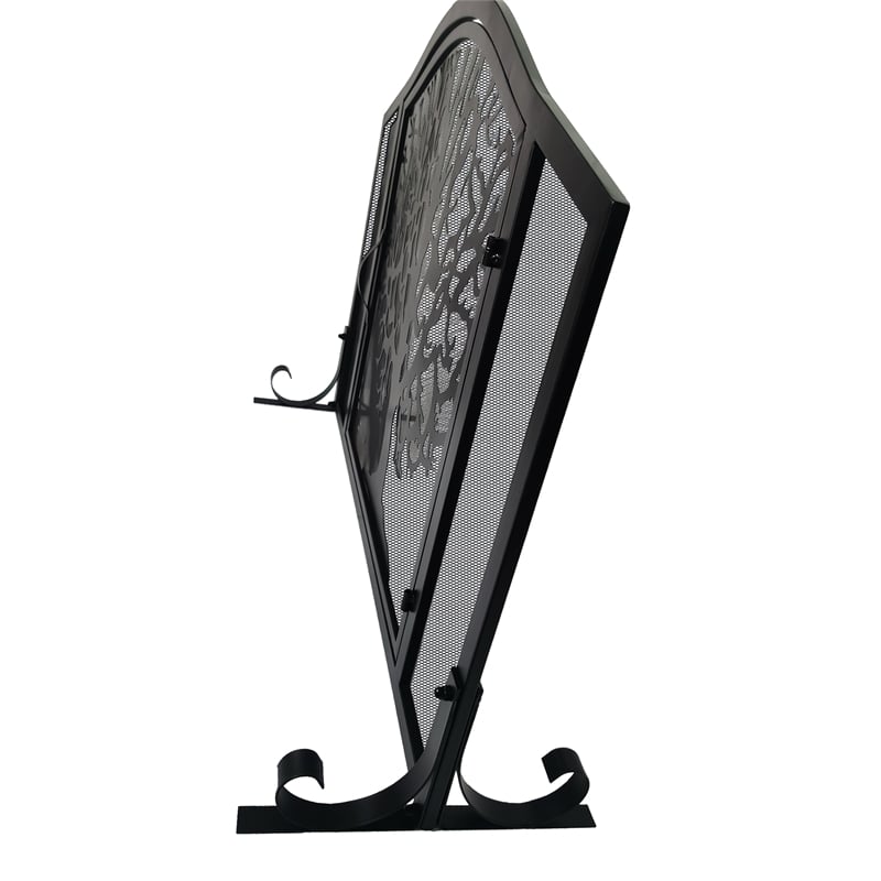 43 Inches 3 Panel Iron Fireplace Screen- Mesh Design-Arched Top-Tree of Life Art