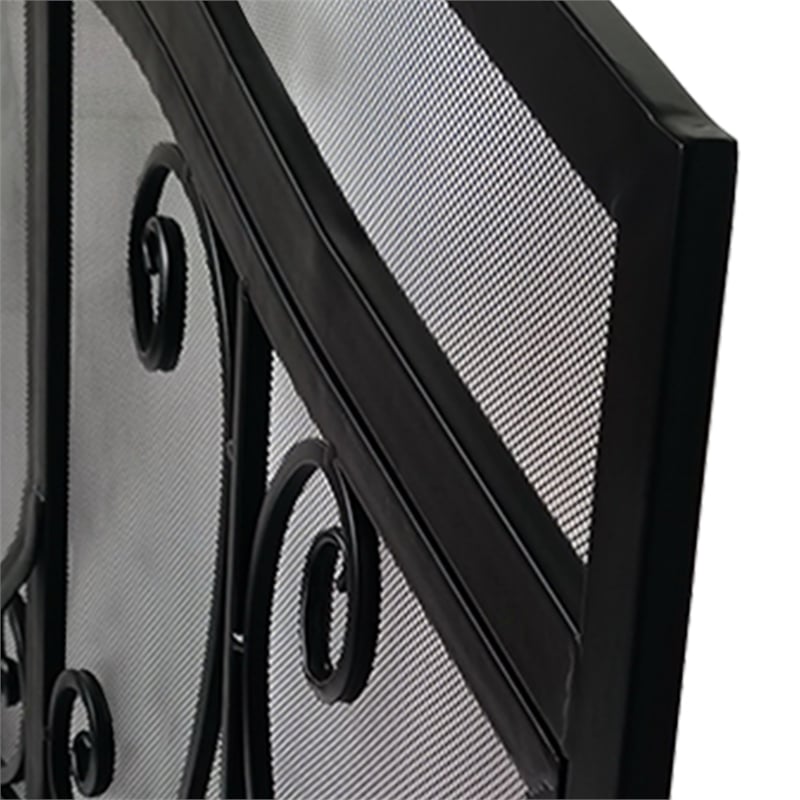 43 Inches 2 Door Iron Fireplace Screen- Mesh Design- Scrollwork- Black