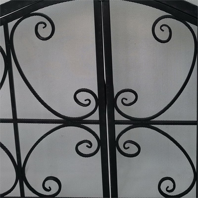 43 Inches 2 Door Iron Fireplace Screen- Mesh Design- Scrollwork- Black