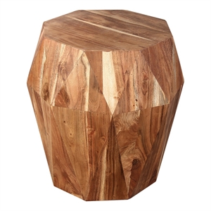 Bon 22 Inch Artisanal Side End Table- Multifaceted Solid Acacia Wood-Octagon Top